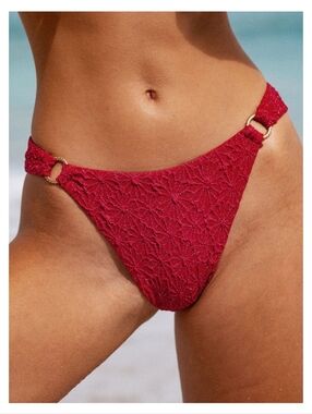 Berlook Wine Red Textured O-Ring Bikini Bottom XS